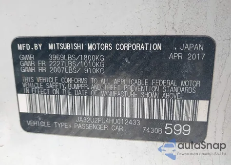 2017 Mitsubishi Lancer Es из США, поврежденный, VIN JA32U2FU4HU012433